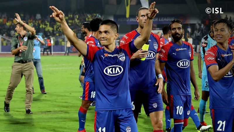 Sunil Chhetri celebrating a win (Photo Credit: ISL)